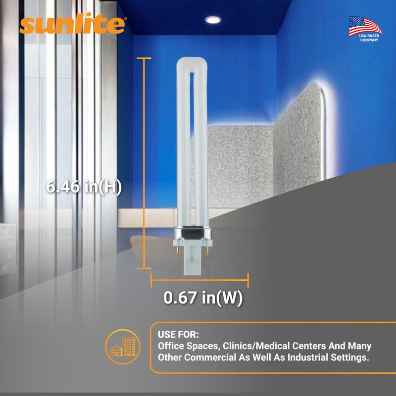 Sunlite PL9/SP41K/10PK 2-Pin Fluorescent 9W 4100K Cool White U Shaped PL CFL Twin Tube Plugin Light Bulbs with G23 Base (10 Pack) - Image 3